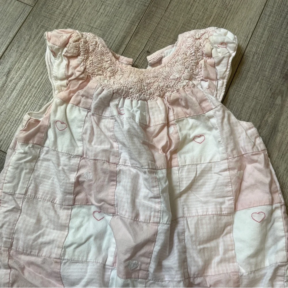 Janie and Jack Pink Patchwork Heart Romper - Fully Lined 6-12M Summer Outfit